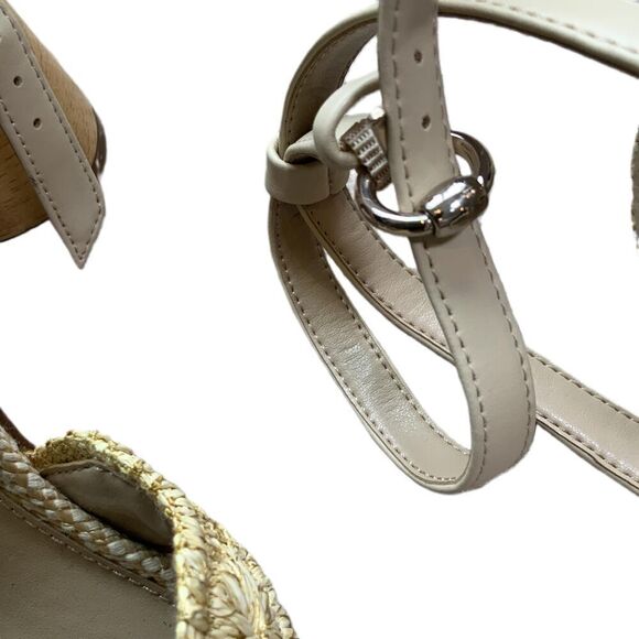 Sam Edelman Womans Natural Block Heel Ankle Strap Square Toe Woven Heels Sz 8.5 - Picture 4 of 11